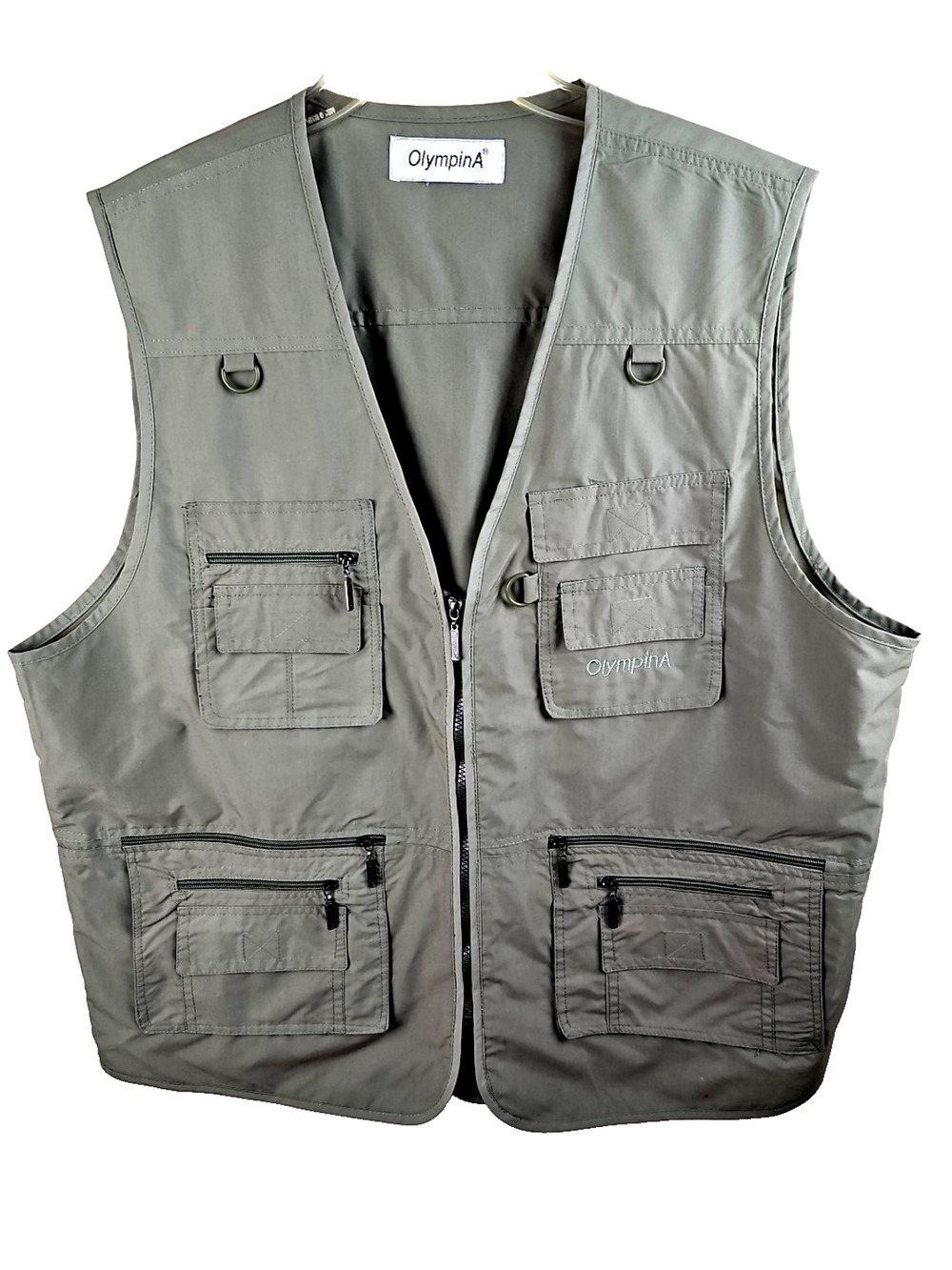 OlympinA Vest Mens XL Army green outdoor hike travel multi pocket